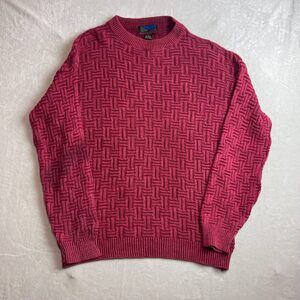 TRAILS Men's Red Basketweave Knit Sweater Size XL 90s Ramie Cotton